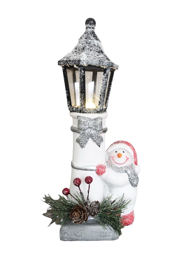 Коледен фенер керамичен със Снежко 9,7см х 8,5см х 23,2см
