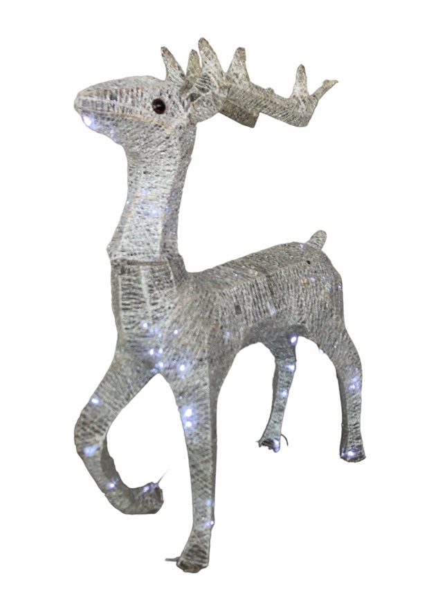 Коледен елен светещ сребърен 80см