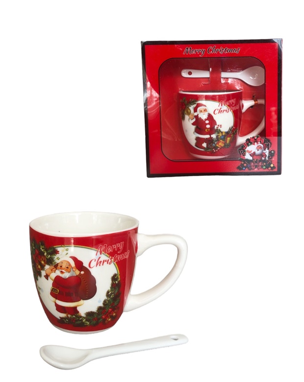 Чаша порцелан Коледа червена с лъжичка в кутия лукс  №AT-1769