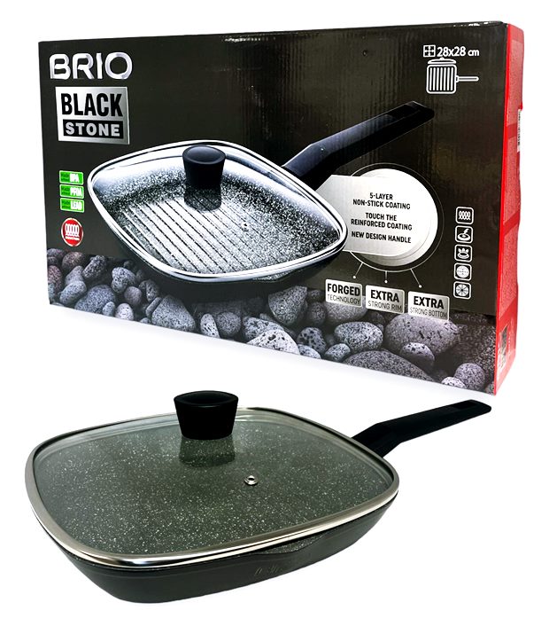 Тиган BRIO Black Stone грил с незалепващо покритие индукционен Ф28см №104841 /6 броя в кашон/