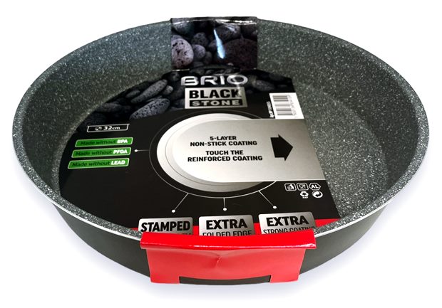 Тава за печене BRIO Black Stone с незалепващо покритие кръгла Ф32см №104855 /12 броя в кашон/