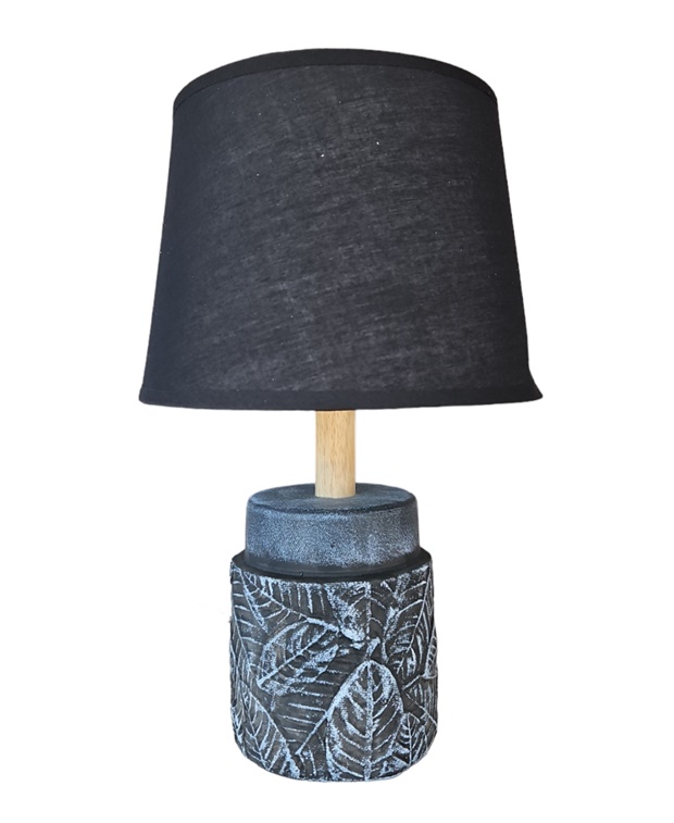 Нощна лампа H35см Ф20см с камък ЧЕРНА с листа
