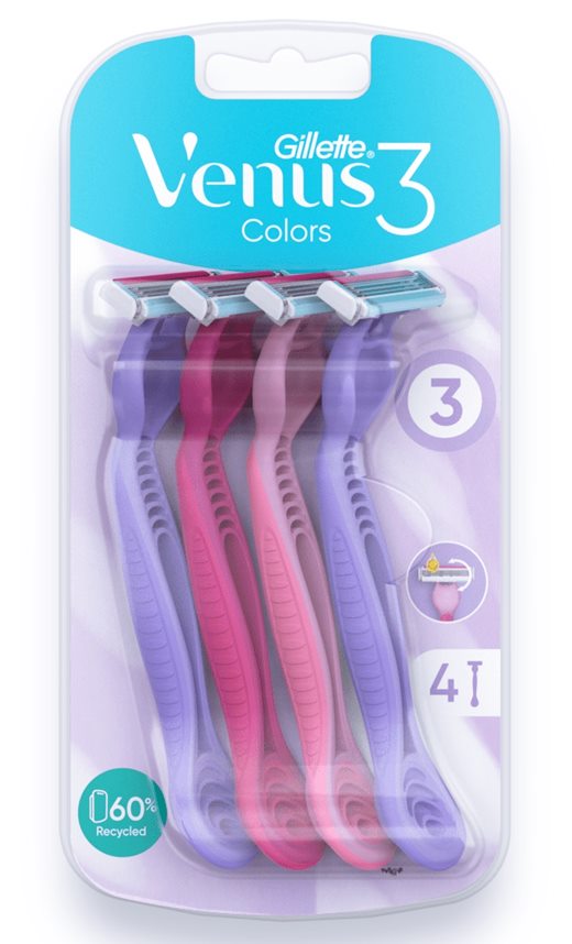 Самобръсначка дамска Gillette Simply Venus Color 3 ножчета 4 броя на пвц блистер /6 блистера в кашон/