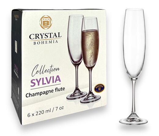 Чаша за шампанско BOHEMIA CRYSTAL Sylvia 220ml 6 броя в кутия №071374 /8 кутии в кашон/
