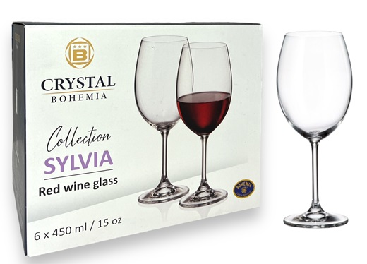 Чаша за червено вино BOHEMIA CRYSTAL Sylvia 450ml 6 броя в кутия №071371 /8 кутии в кашон/