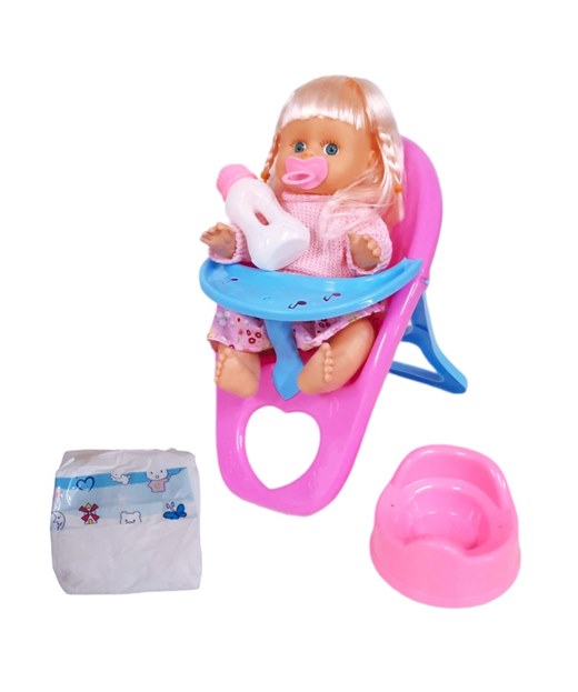 Кукла в столче за хранене + гърне и памперс в плик №ZY002-1A