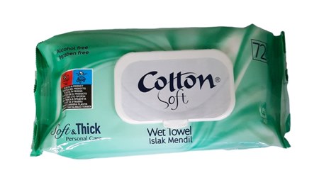 Мокри кърпи Cotton soft с капак 72бр. зелени /24 пакета в кашон/