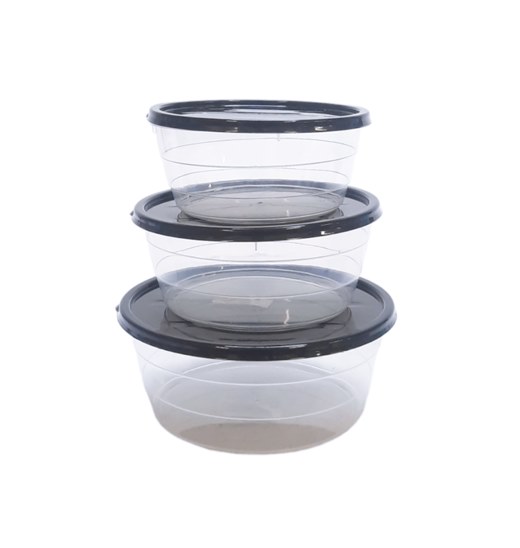 Кутия с черен капак комплект 3ка кръг прозрачна пластмаса Elit MERWY 0,7л/1л/1,75л