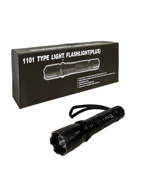 Фенер LED метален 3в1 с електрошок POLICE 17см в черна кутия №1101