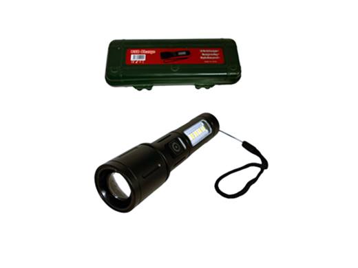 Фенер LED метален 2в1 USB зареждане POLICE 14см в зелена пвц кутия №BL-603-1-TG