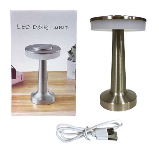 Лампа TOUCH 3 режима USB зареждане сребро Ф12/Н20см