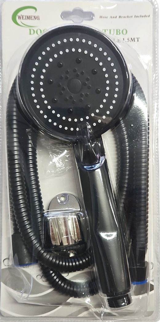 Комплект за душ маркуч 1.5м със слушалка с 5 функции ЧЕРНО в пвц опаковка лукс