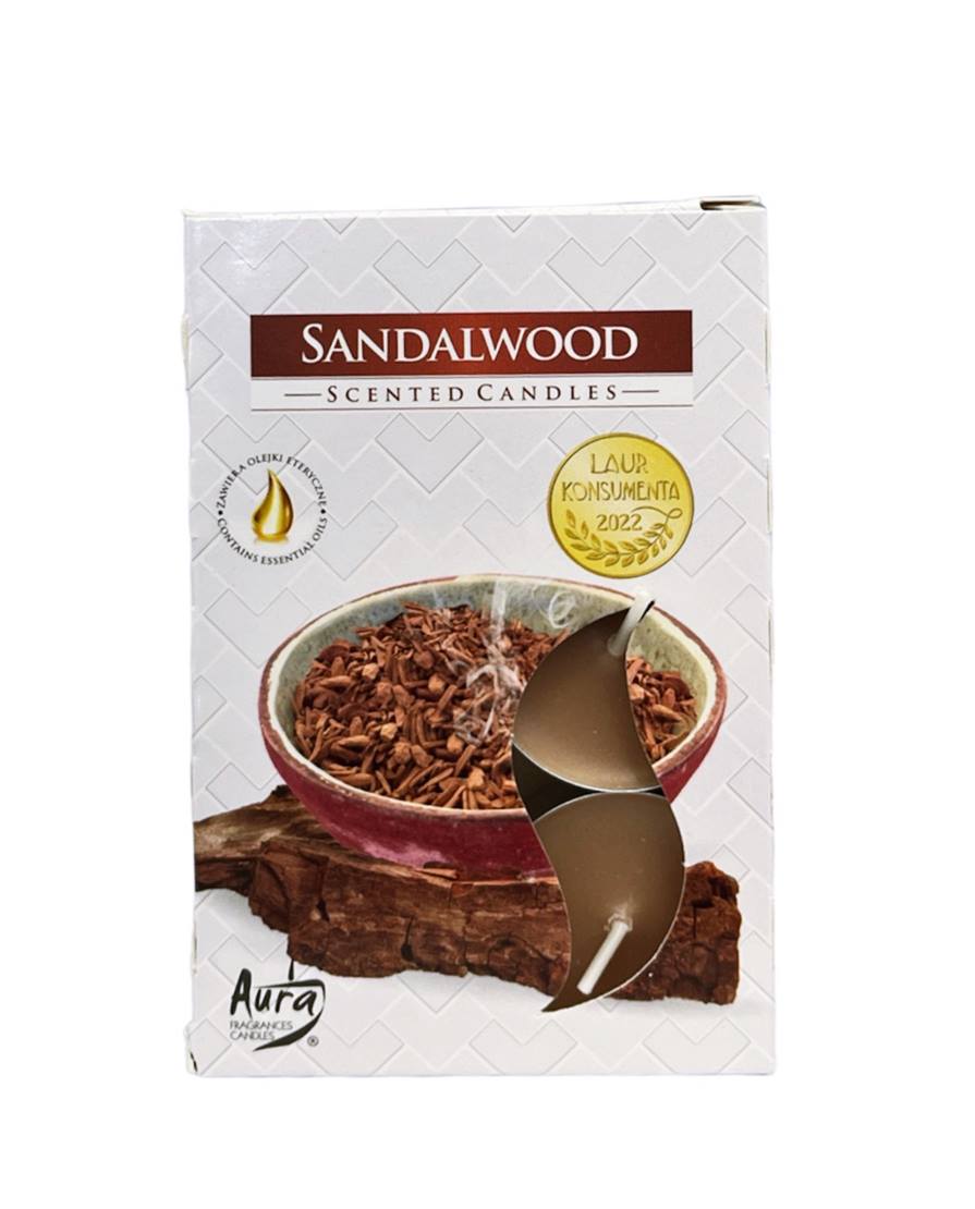 Свещ чаена ароматизирана 6-ца SANDALWOOD p15-81 /12 комплекта в стек/