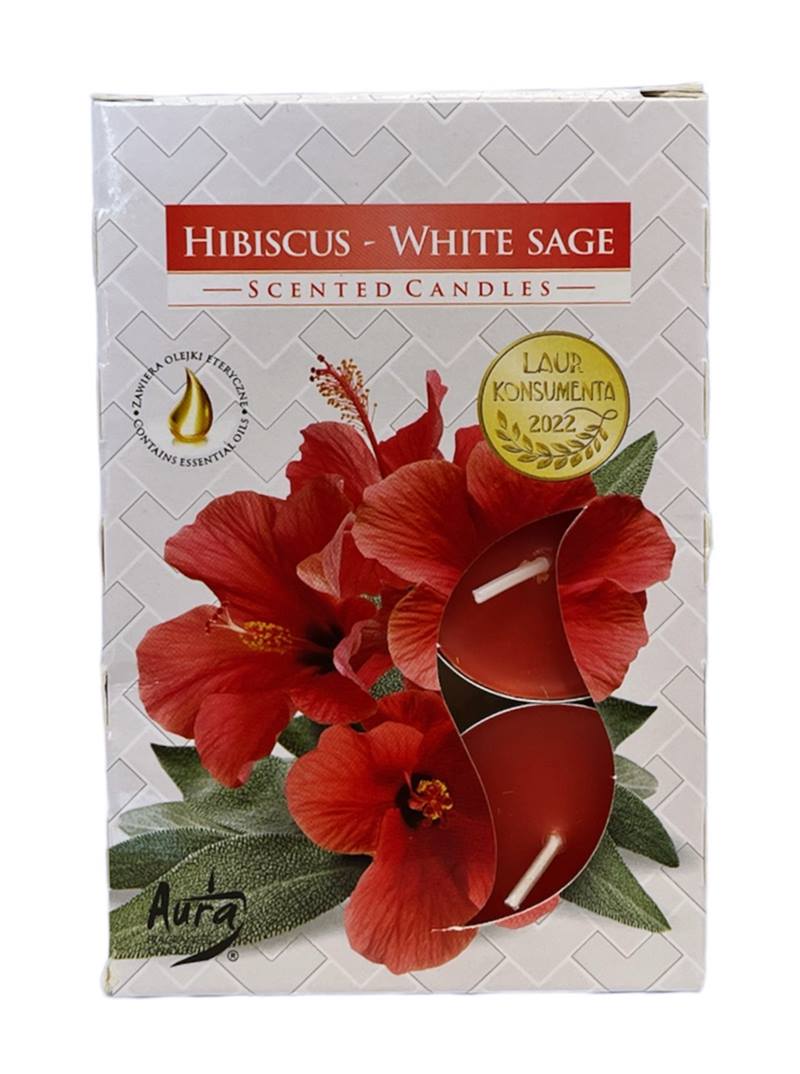 Свещ чаена ароматизирана 6-ца HIBISCUS-WHITE SAGE p15-356 /12 комплекта в стек/