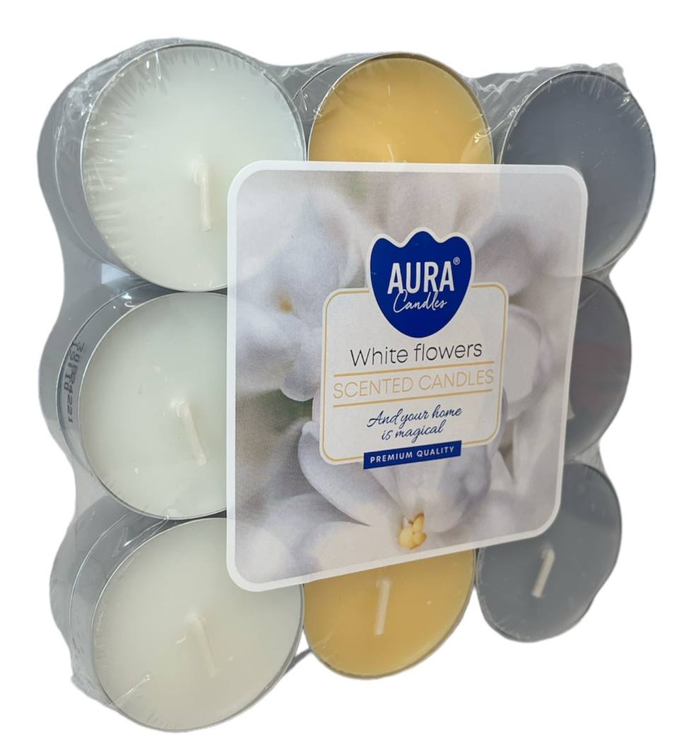 Свещ чаена ароматизирана 18ка WHITE FLOWERS p15-18-179 /6 комплекта в стек/