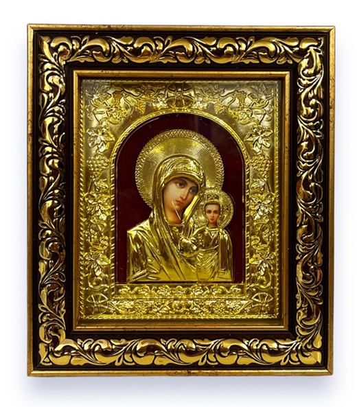 Икона Богородица с Исус Христос стъкло златна рамка 20х18см в кутия №D1
