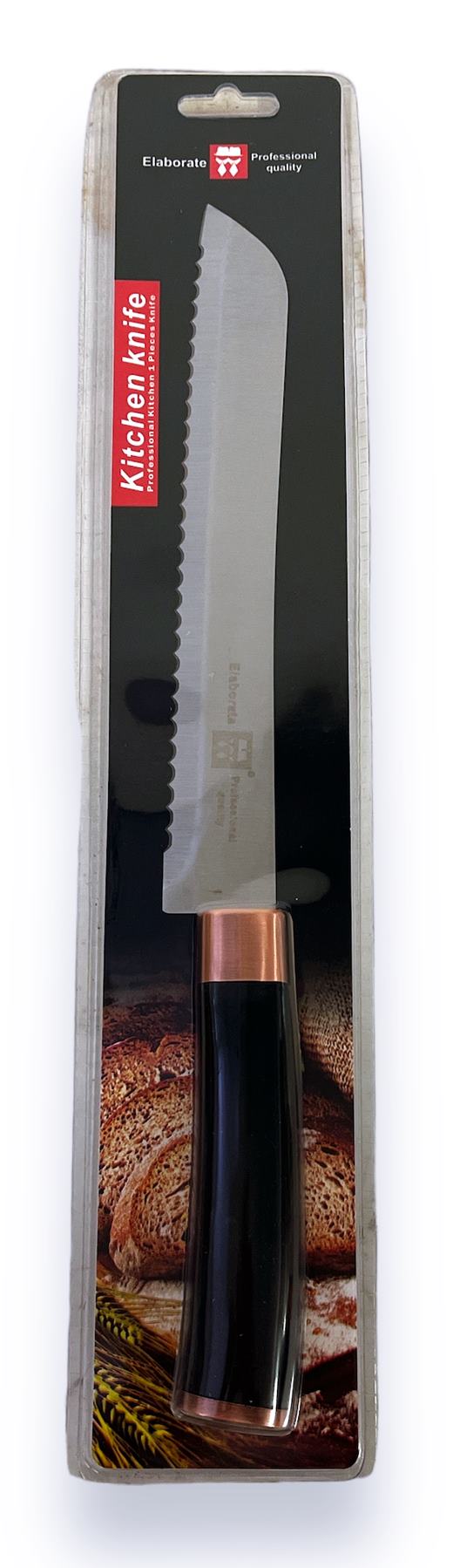 Нож Gentleman Knife черна дръжка с розово злато за хляб 20см №