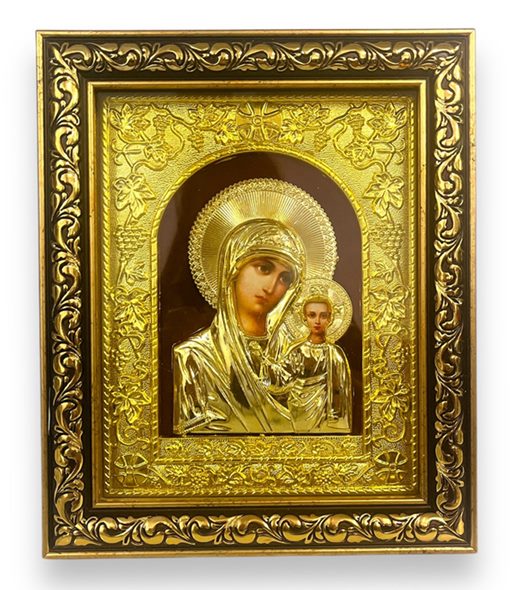 Икона Богородица стъкло златна рамка 21х25см в кутия №D1