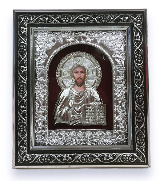 Икона Исус Христос стъкло сребърна рамка 20х18см в кутия №D2