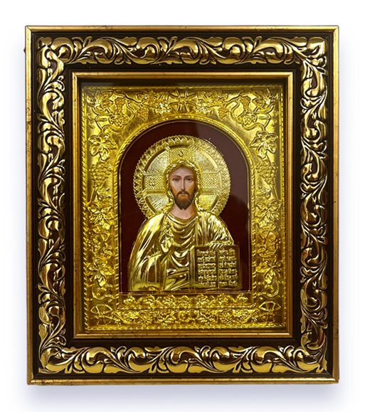 Икона Исус Христос стъкло златна рамка 20х18см в кутия №D2