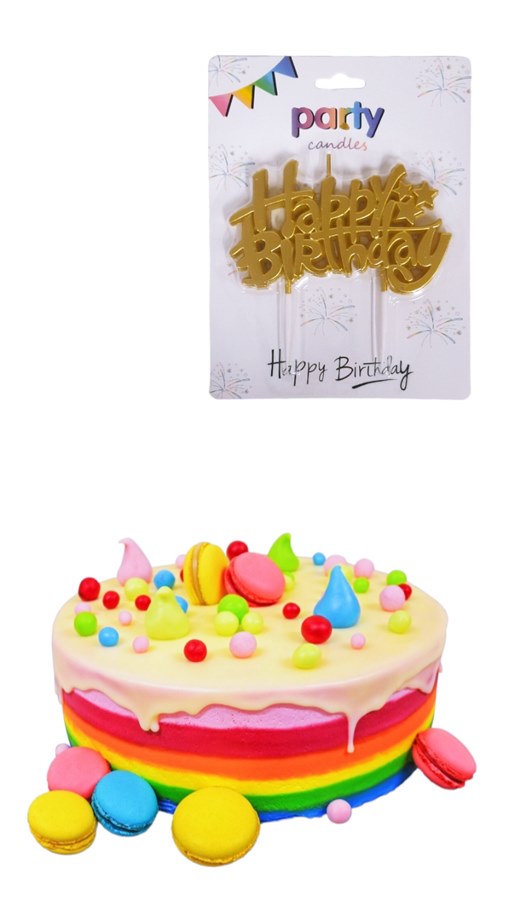Свещ топер за торта Happy Birthday злато 10х6см /24 броя в кутия/