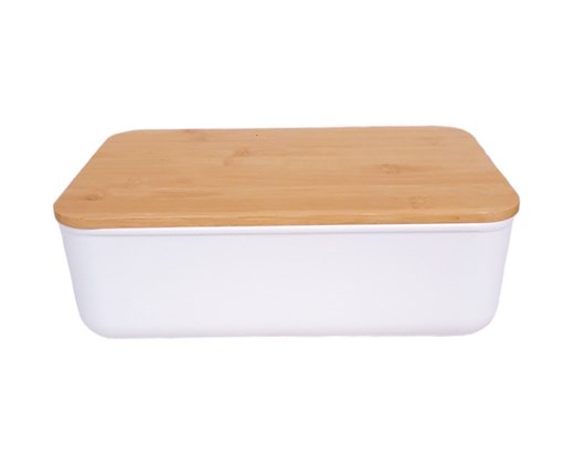 Кутия за съхранение бяла с дървен капак 26х18х8см