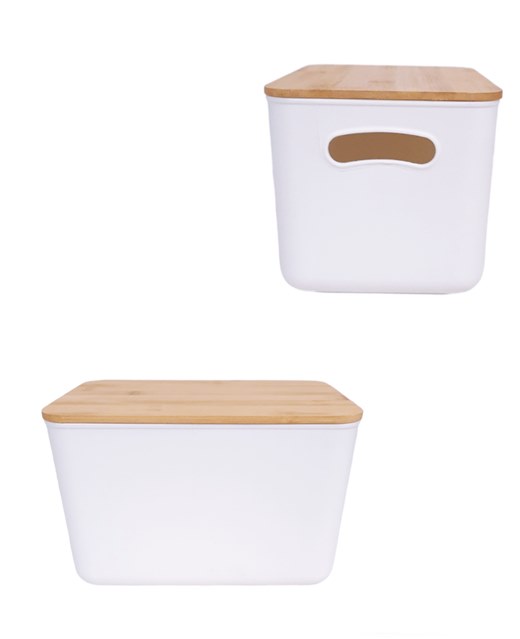 Кутия за съхранение бяла с дървен капак 26х18х16.5см