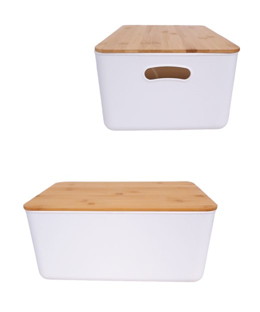 Кутия за съхранение бяла с дървен капак 36.5х26х16см
