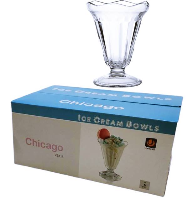 Чаша за мелба на столче 225 ml Ф98/Н130 mm Uniglass Chicago 6 броя в цветна кутия №44853 /4 комплекта в кашон/