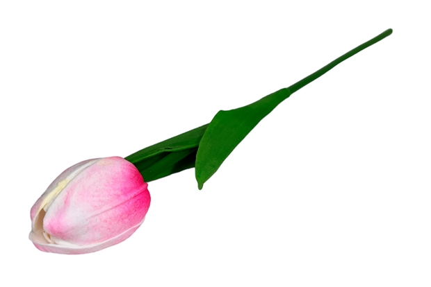 Изкуствено цвете Лале розово/бяло 32 см /10 броя в стек/