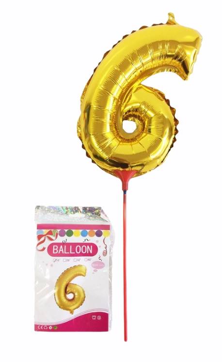 Балон цифра 16" с дръжка златен "6"/20 бр. в стек/