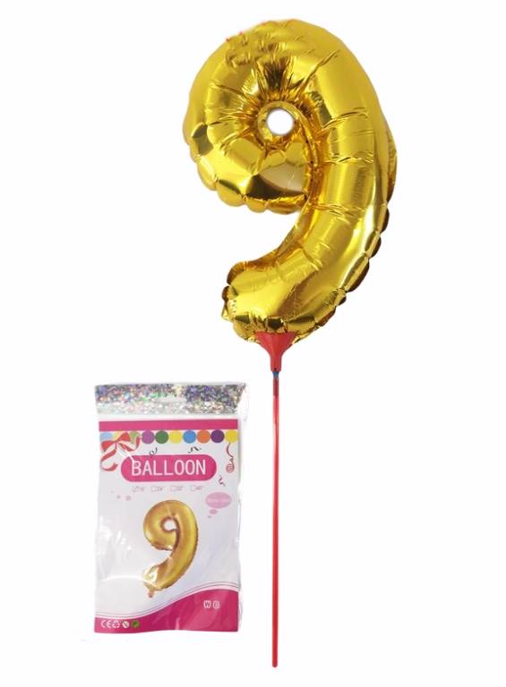 Балон цифра 16" с дръжка златен "9"/20 бр. в стек/
