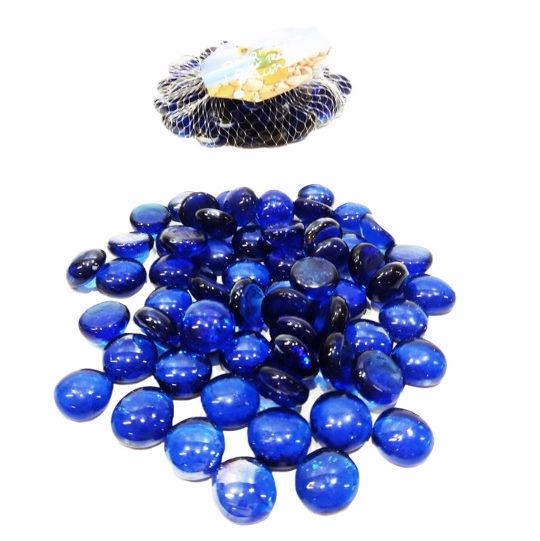 Камъни за декорация стъклени плоски сини 300г