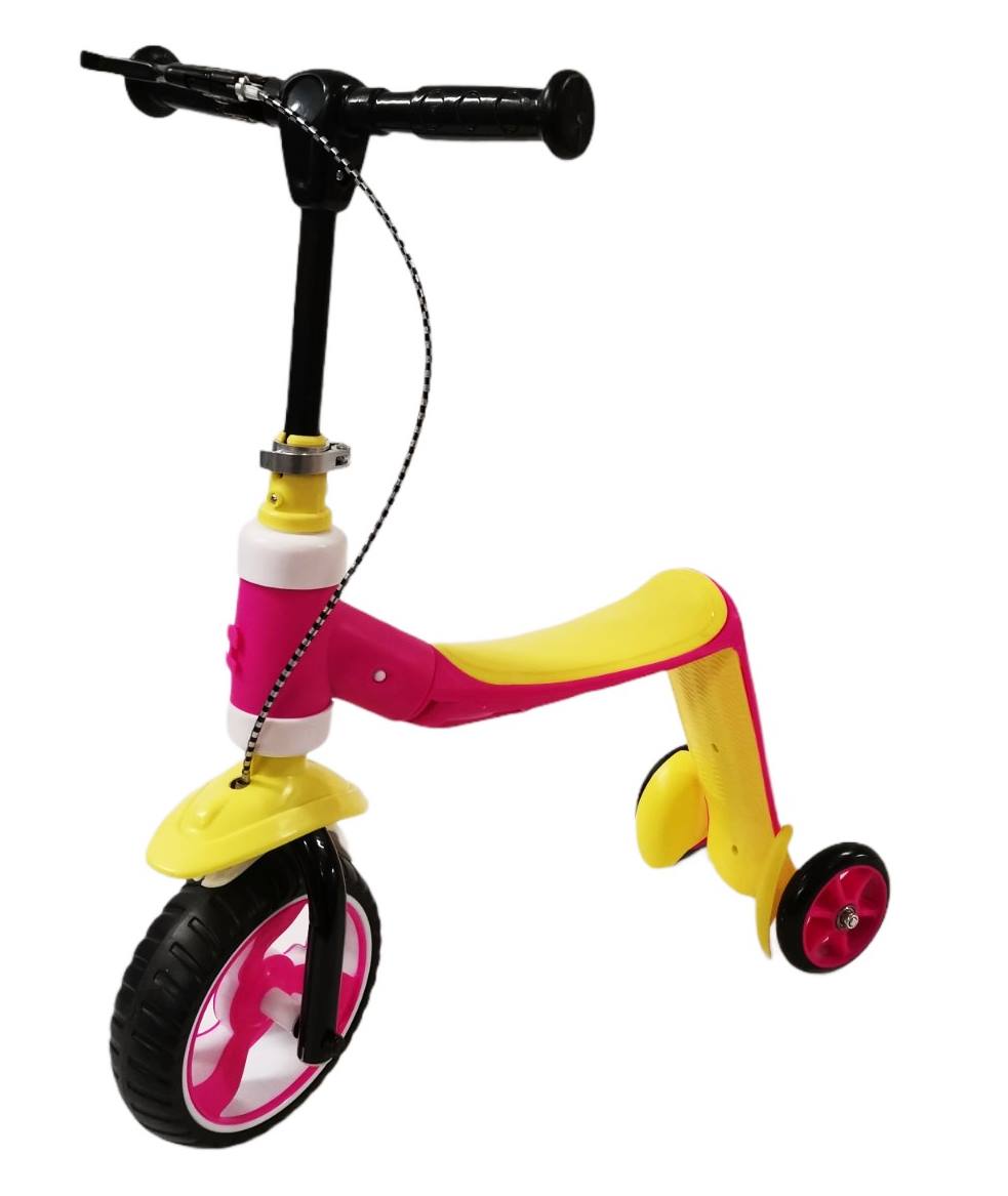 Колело/скутер с 3 гуми и спирачка розово/жълто