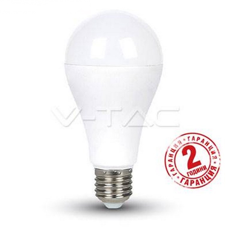 LED Крушка V-TAC E27 15W A65 термо пластик 2700К топла светлина код 4453/VT-2015