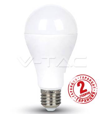 LED Крушка V-TAC E27 15W A65 термо пластик 4000К дневна светлина код 4454/VT-2015