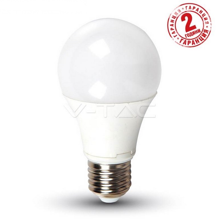 LED Крушка V-TAC E27 9W A60 термо пластик 2700K топла светлина код 7260/VT-2099