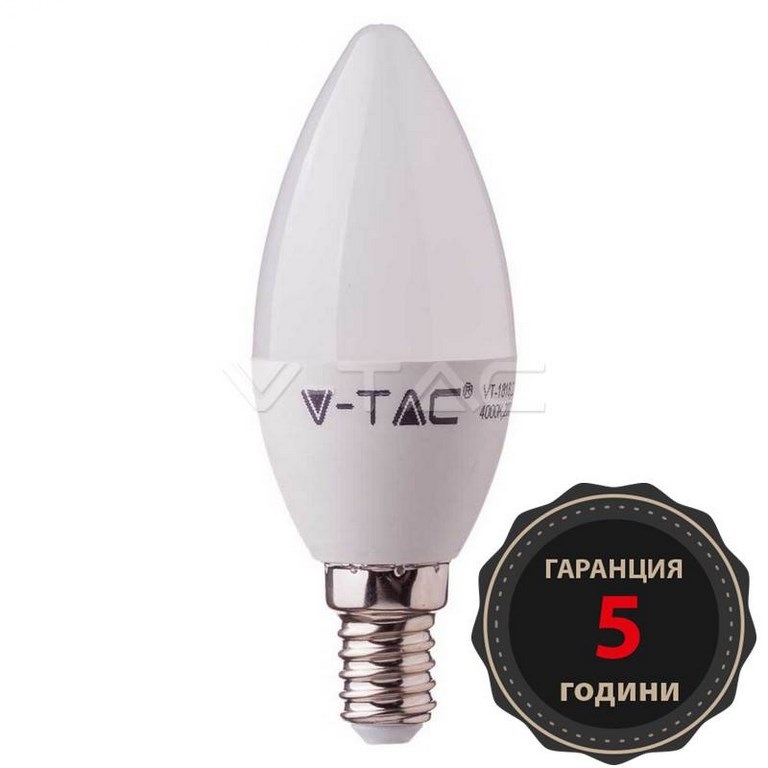 LED Крушка V-TAC SAMSUNG ЧИП E14 5.5W кендъл /свещ/ 4000K дневна светлина код 172/VT-226