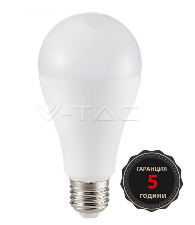 LED Крушка V-TAC SAMSUNG ЧИП E27 17W A65 3000K топла светлина SKU 162