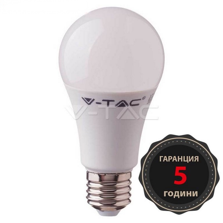 LED Крушка V-TAC SAMSUNG ЧИП E27 9W A60 3000K топла светлина код 228/VT-210