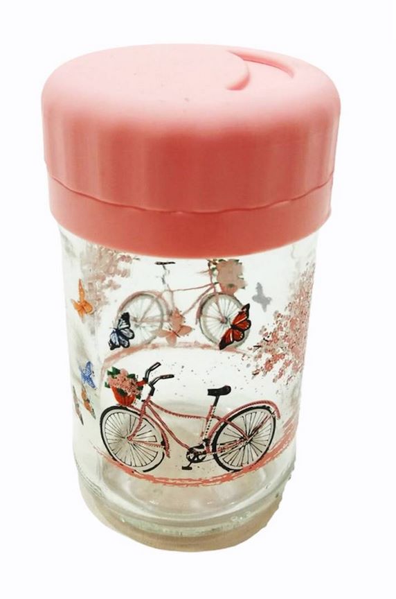 Солница стъкло с пвц въртяща капачка декор колело Ф5/Н9 см