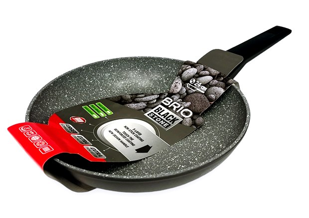 Тиган BRIO Black Stone с незалепващо покритие индукционен Ф24см №104829 /6 броя в кашон/