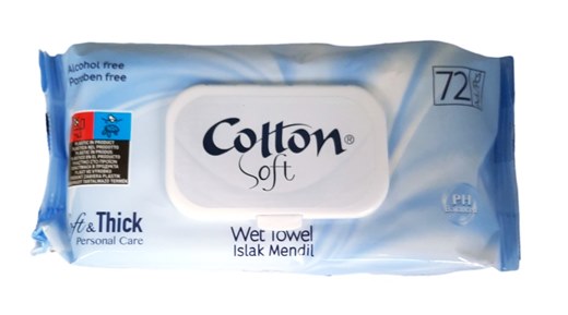 Мокри кърпи Cotton soft с капак 72бр. сини /24 пакета в кашон/