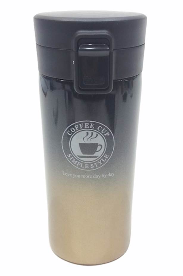 Термос-чаша за кафе цветен инокс преливаща 350мл №1701